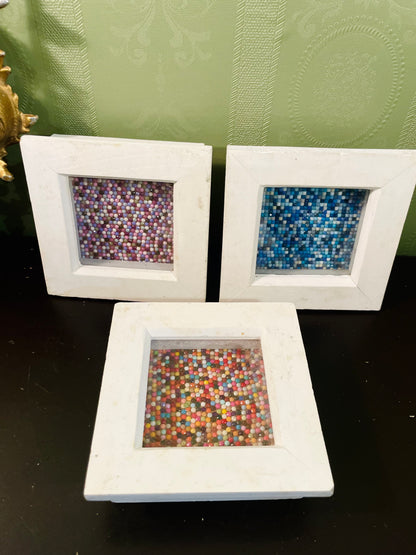 Mini Mosaic Shadow Box Frames Set of 3 White
