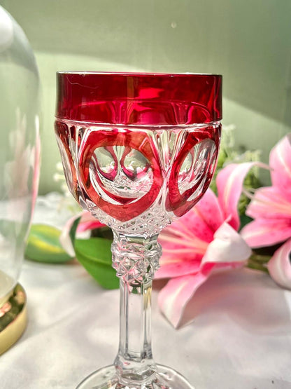 Vintage Ruby Red & Clear Cut Crystal Goblet 19cm