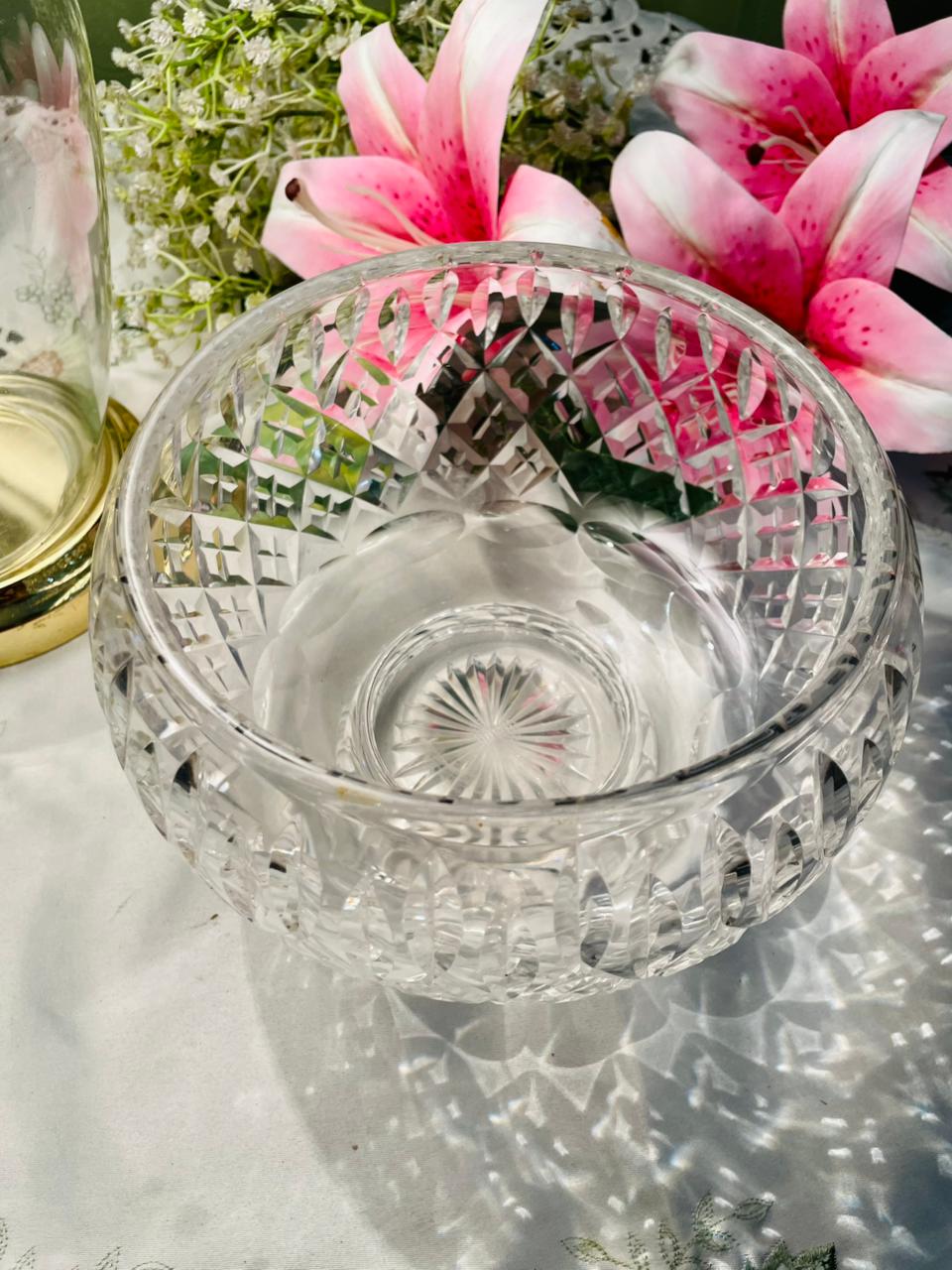 Vintage Crystal Footed Serving Bowl 6.5 in