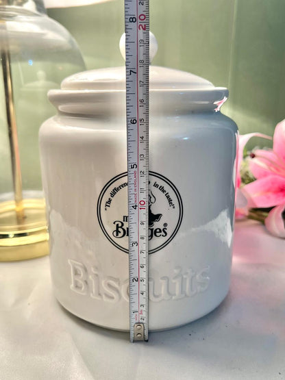 Mrs Bridges White Ceramic Biscuit Jar with Lid 18cm