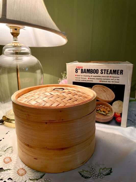 Vintage Bamboo Steamer Set 3-Piece 8 Inch