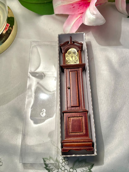 Vintage Miniature Grandfather Clock Brown & Gold Approx. 18 cm
