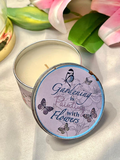 Floral Tin Candle Approx. 8 cm Diameter