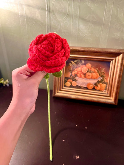 Handmade Crochet Red Rose Stem – 17 Inch Floral Decor