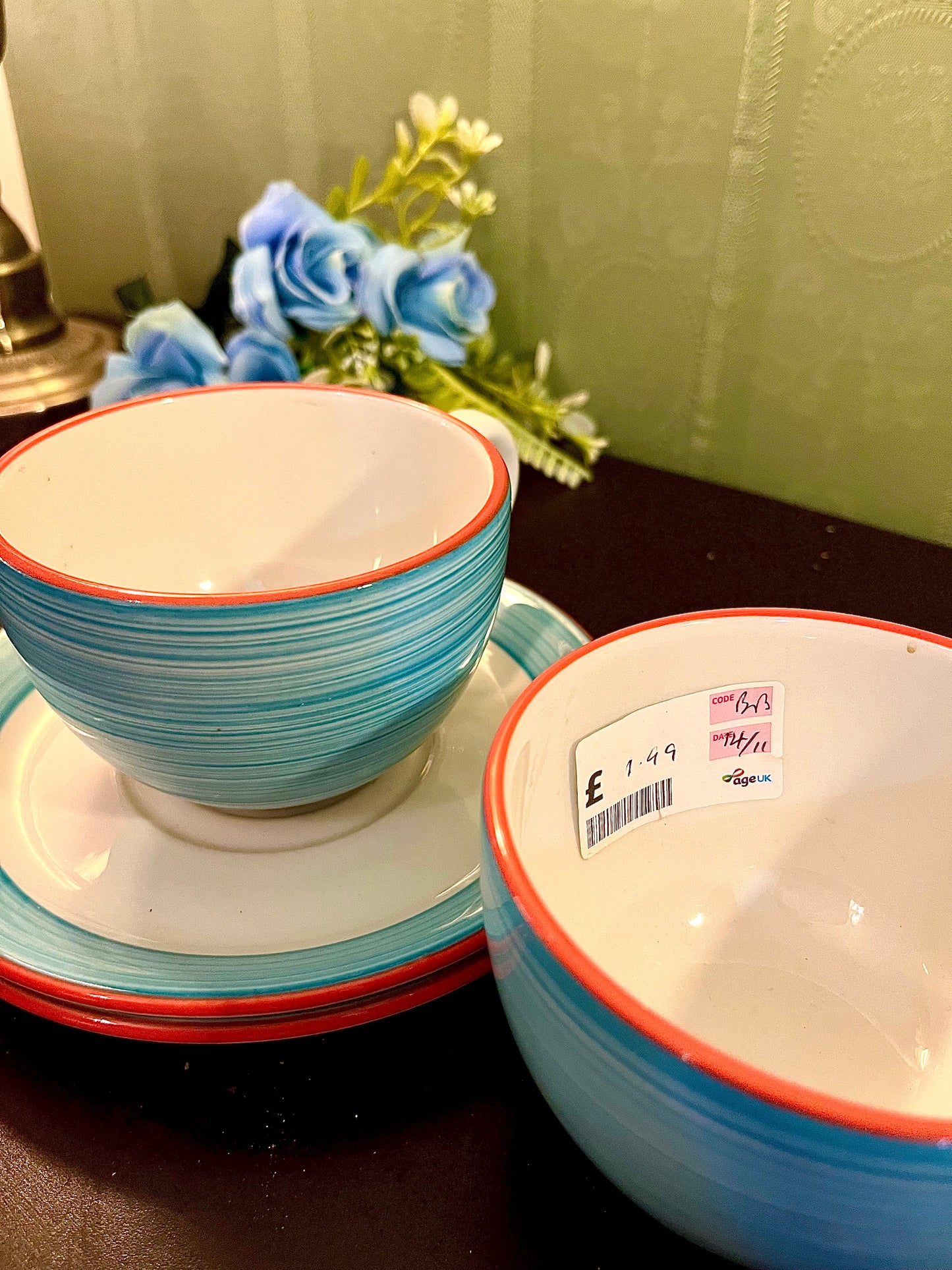 Blue Ceramic Soup Cup & Saucer Set