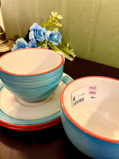 Blue Ceramic Soup Cup & Saucer Set