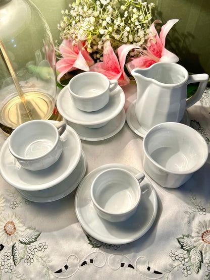 12-Piece White Tea Set with Cups, Saucers, milkpot and sugar pot