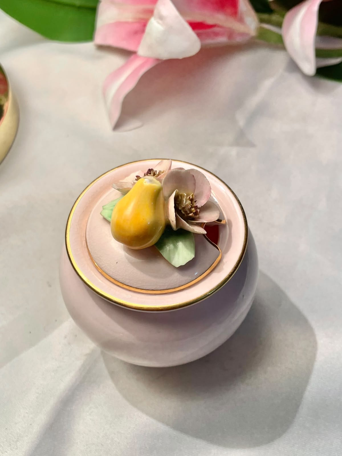 Pink Rose Finial Ceramic Lidded Jar 9.5 cm