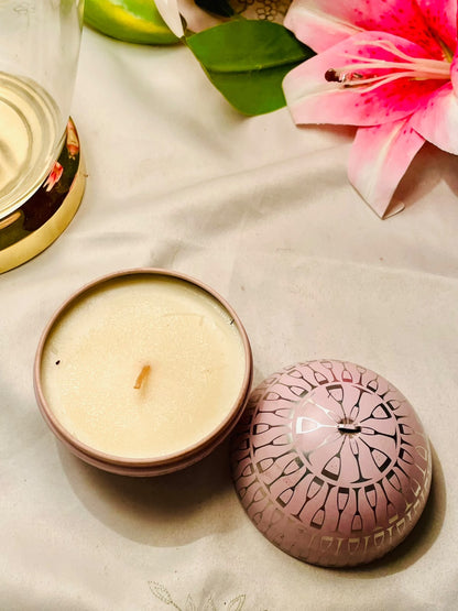 Vintage Pink & Silver Geometric Sphere Scented Candle Tin 4 Inch