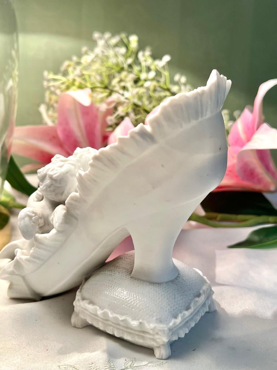 White Cherub Figurine with Ornate Chair 20cm
