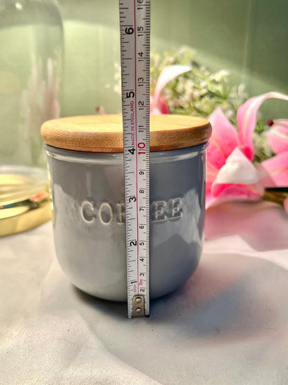 Grey Ceramic Coffee Storage Jar Airtight with Bamboo Lid 11cm
