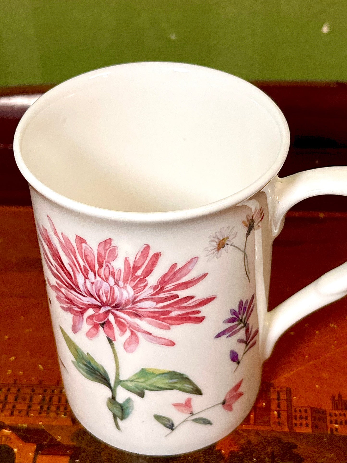 Pink Chrysanthemum Floral Mug – Large Fine China Style Cup 11.5cm