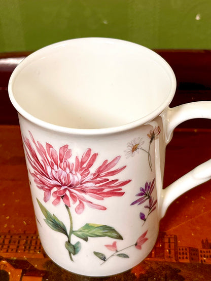Pink Chrysanthemum Floral Mug – Large Fine China Style Cup 11.5cm