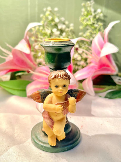 Vintage Cherub Candle Holder Green & Gold Approx. 12 cm