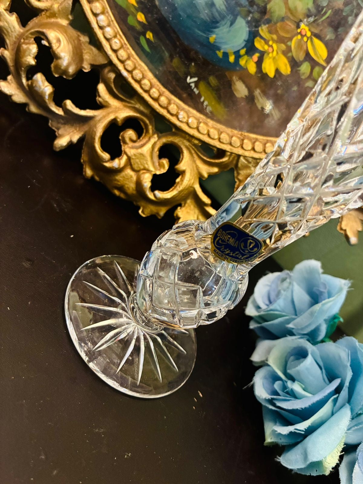 Bohemia Crystal Tall Cut Crystal Footed Vase