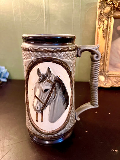 Vintage Horse Head Ceramic Stein Mug 7 Inch