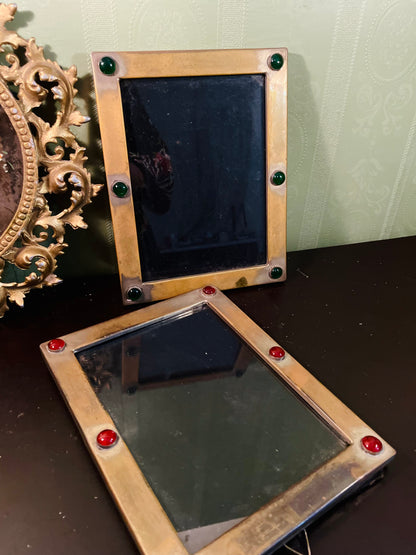 Vintage Brass Tone Gemstone Photo Frames Set of 2