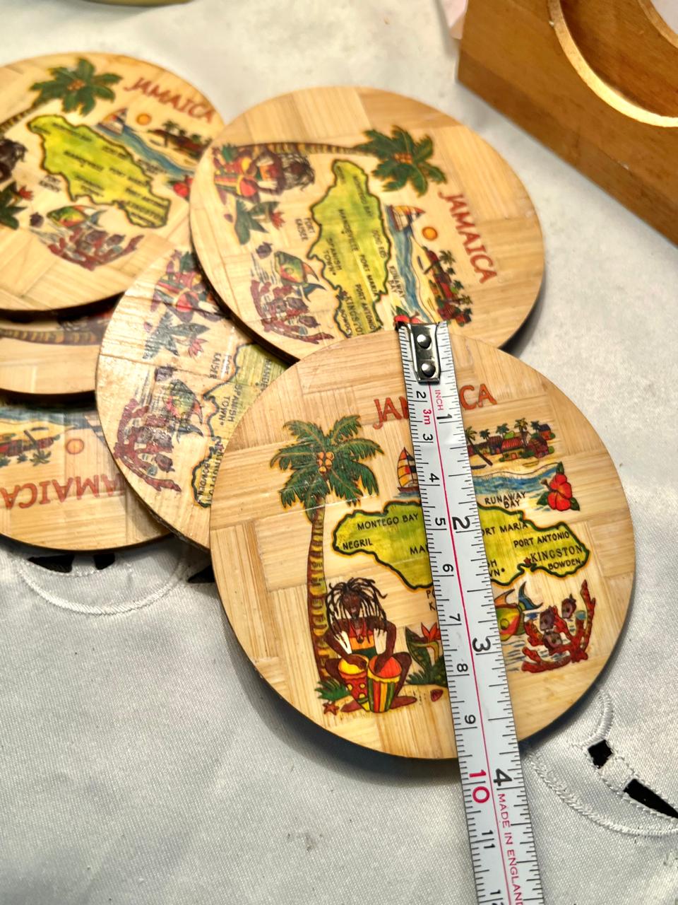 Vintage Jamaica Map Round Coasters Set of 6 Approx. 10 cm
