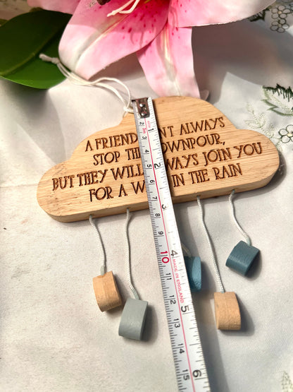 Wooden Friendship Quote Rain Cloud Hanging Plaque 15cm