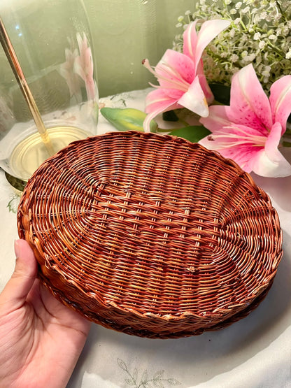 Blue & White Grape Serving Dish with Wicker Basket 23 cm