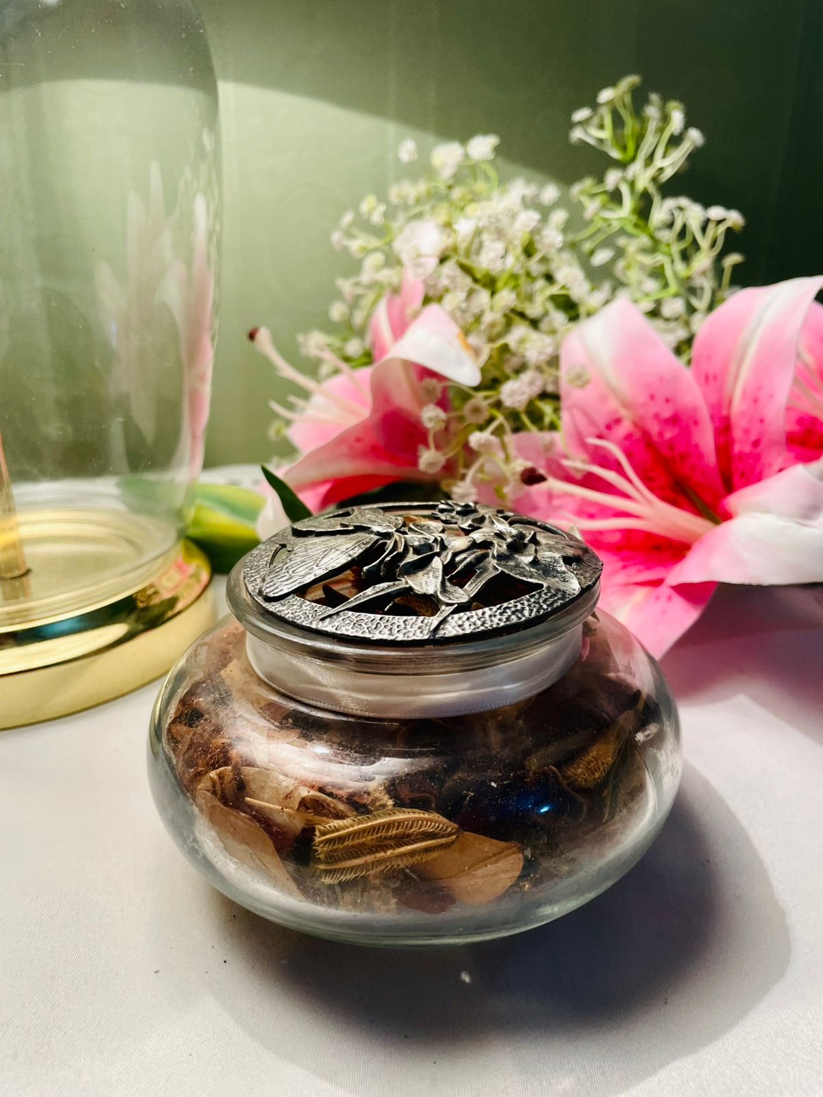 Vintage Clear Crystal Potpourri Jar Silver-Tone Lid 7.5 cm