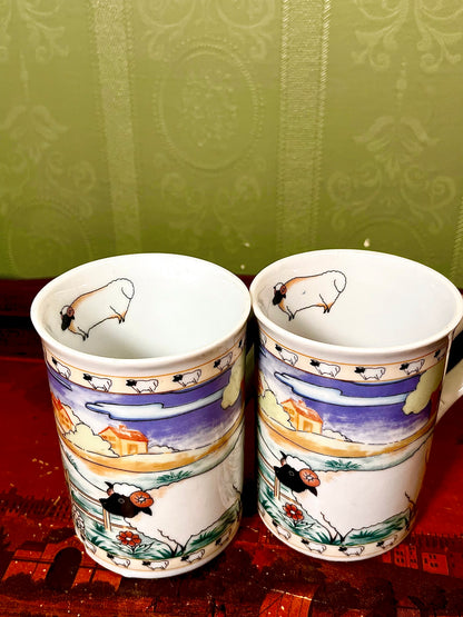 Home Sweet Home Sheep Countryside Mugs Set of 2 10cm