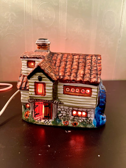 Ceramic Cottage House Night Light 6 Inch