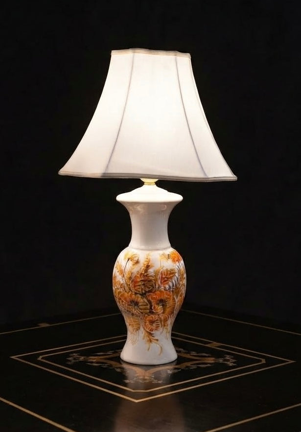 Vintage Floral Ceramic Table Lamp with Fabric Shade Approx. 24 in