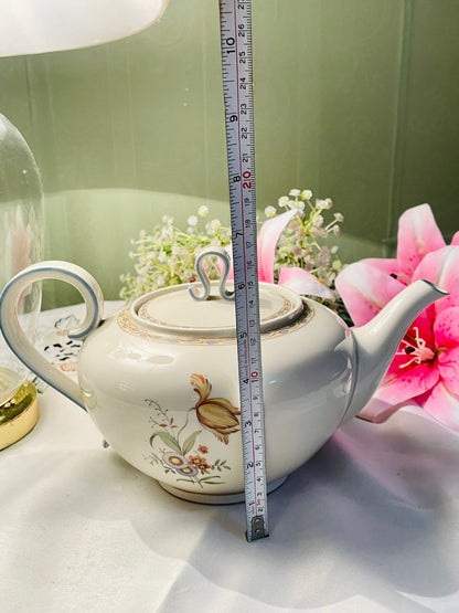 Krautheim Bavaria Floral Teapot with Lid, Cream & Blue