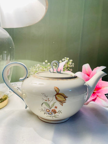 Krautheim Bavaria Floral Teapot with Lid, Cream & Blue