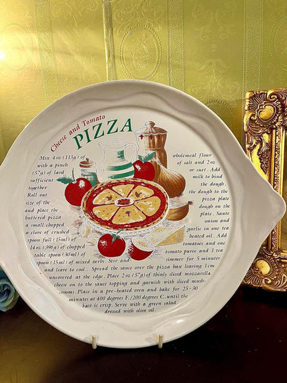 Vintage Cream Pizza Recipe Ceramic Platter, 11 Inch