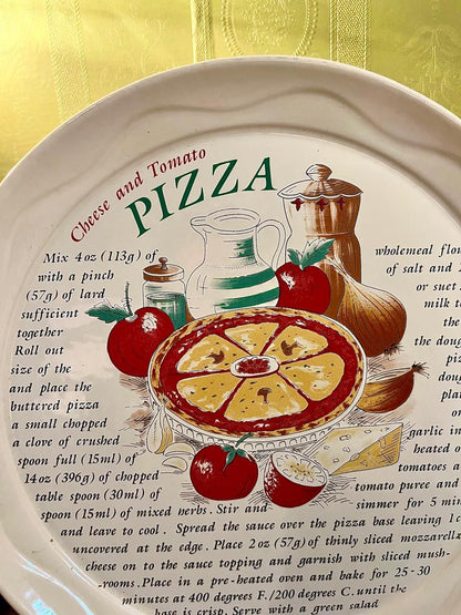 Vintage Cream Pizza Recipe Ceramic Platter, 11 Inch