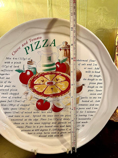 Vintage Cream Pizza Recipe Ceramic Platter, 11 Inch