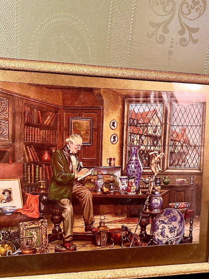 Vintage Framed Art Print Collector’s Study Scene