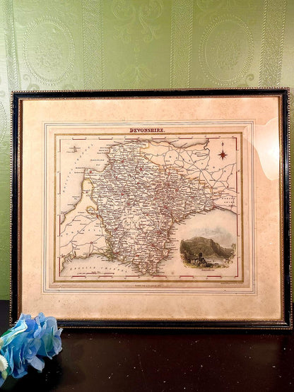 Vintage Framed Devonshire Map Print