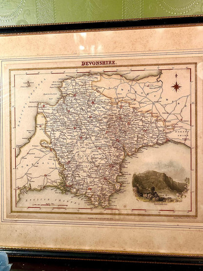 Vintage Framed Devonshire Map Print
