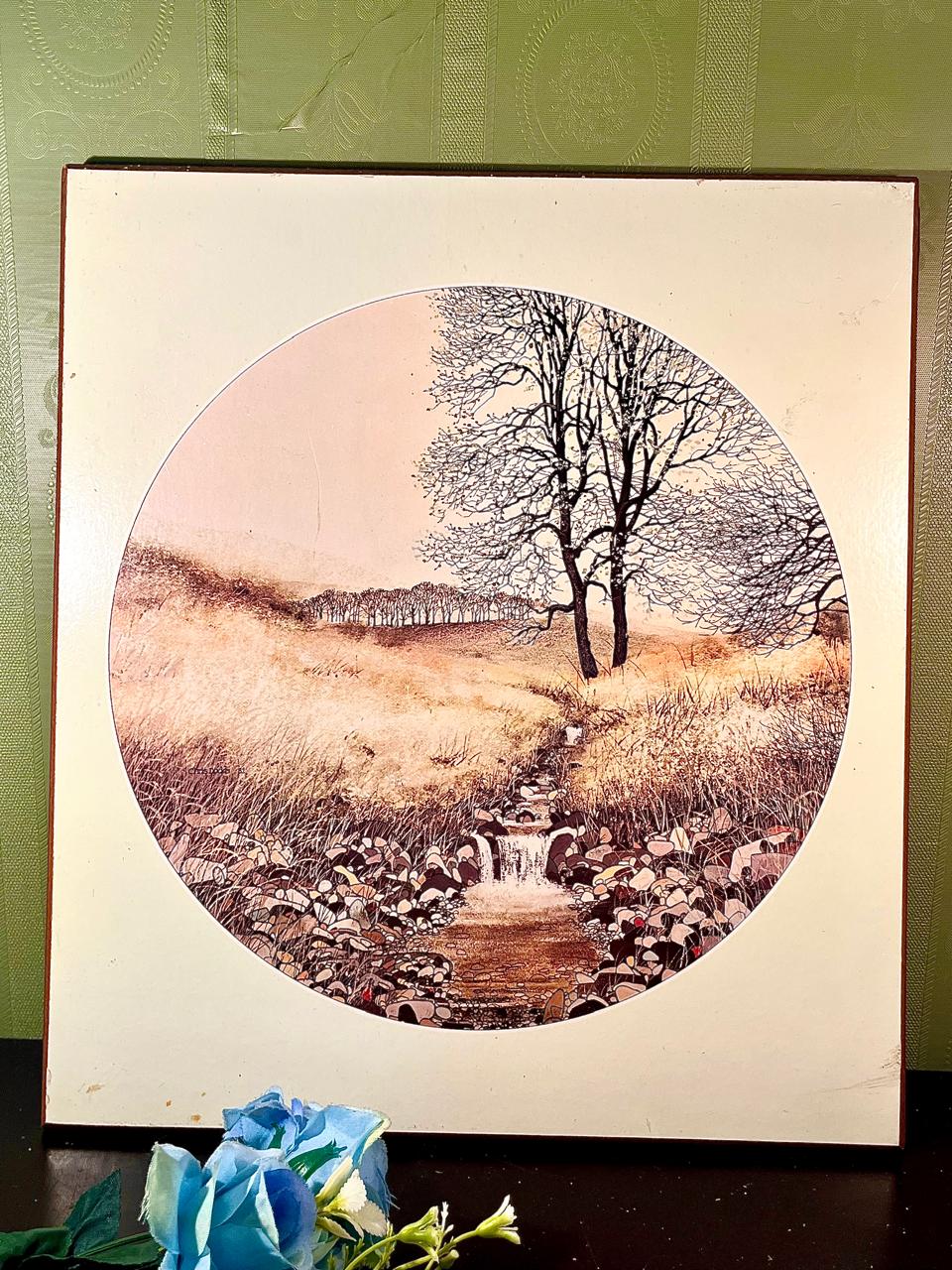 Vintage Framed Countryside Stream Plaque 15 in