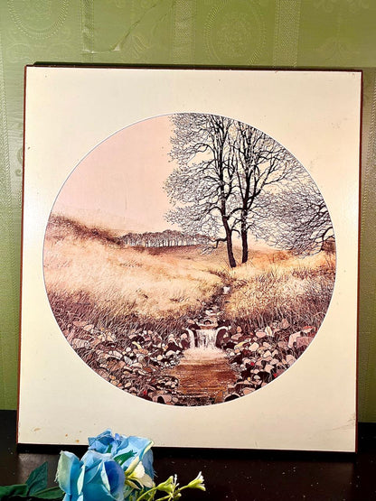 Vintage Framed Countryside Stream Plaque 15 in