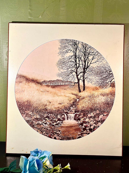 Vintage Framed Countryside Stream Plaque 15 in