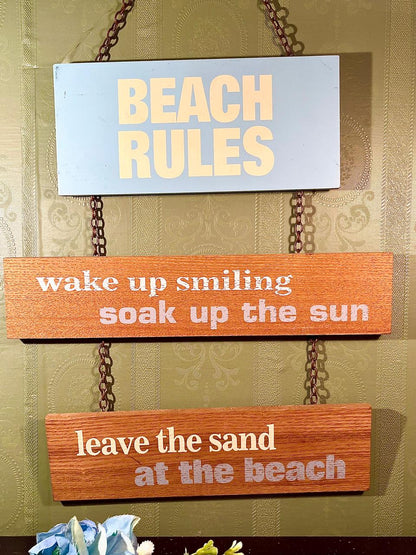 Beach Rules Wooden Hanging Wall Sign 15 in Coastal Decor