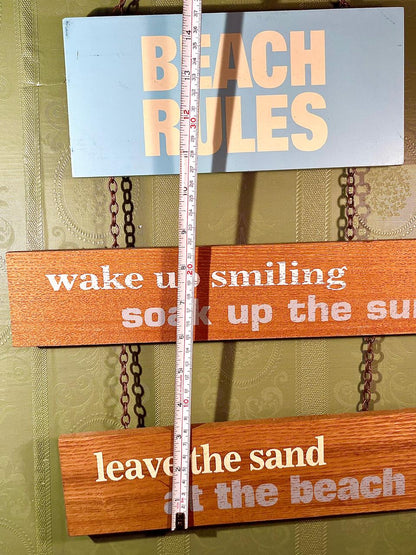 Beach Rules Wooden Hanging Wall Sign 15 in Coastal Decor