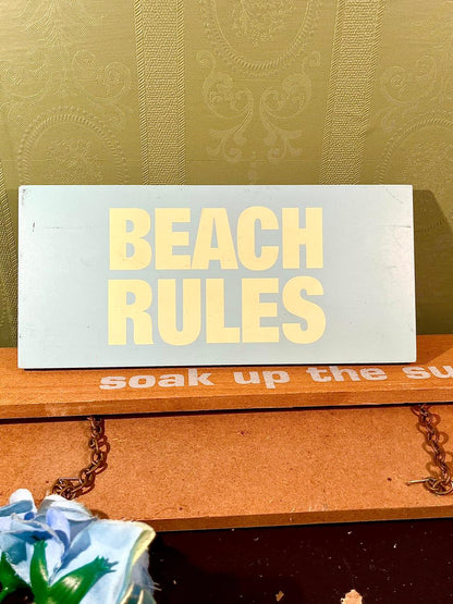 Beach Rules Wooden Hanging Wall Sign 15 in Coastal Decor