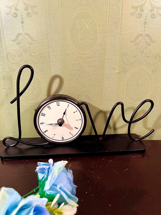 Black Metal Love Script Table Clock 12 in