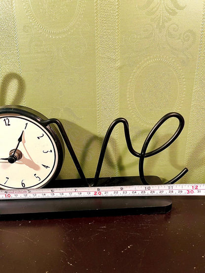 Black Metal Love Script Table Clock 12 in