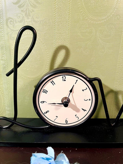 Black Metal Love Script Table Clock 12 in