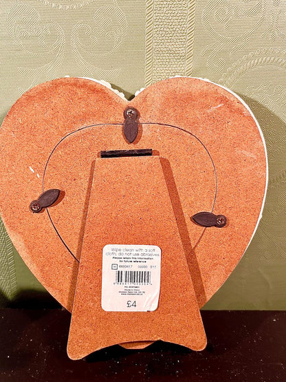 Cream Heart Photo Frame with Raised Roses 6 in