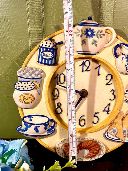 Blue Floral Tea-Time Kitchen Wall Clock 9 in
