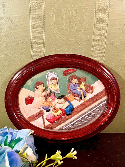 Oval Hedgehog Train Station Wall Plaque 8 in