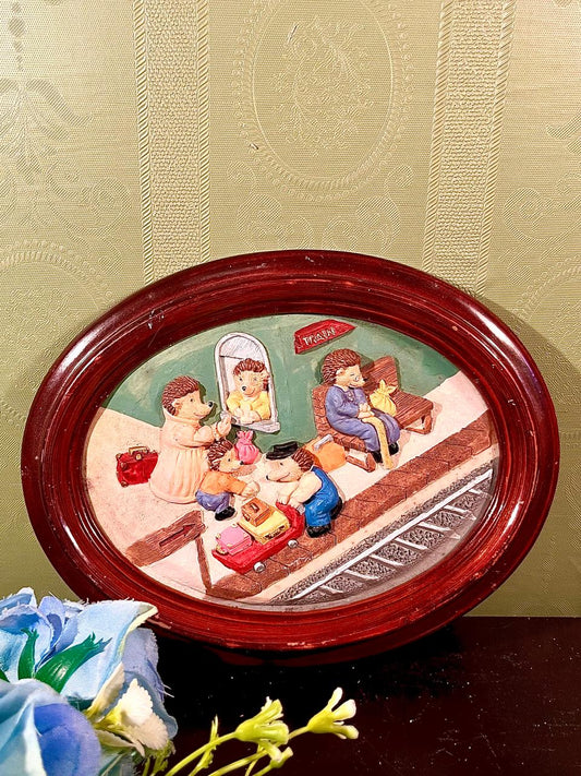 Oval Hedgehog Train Station Wall Plaque 8 in