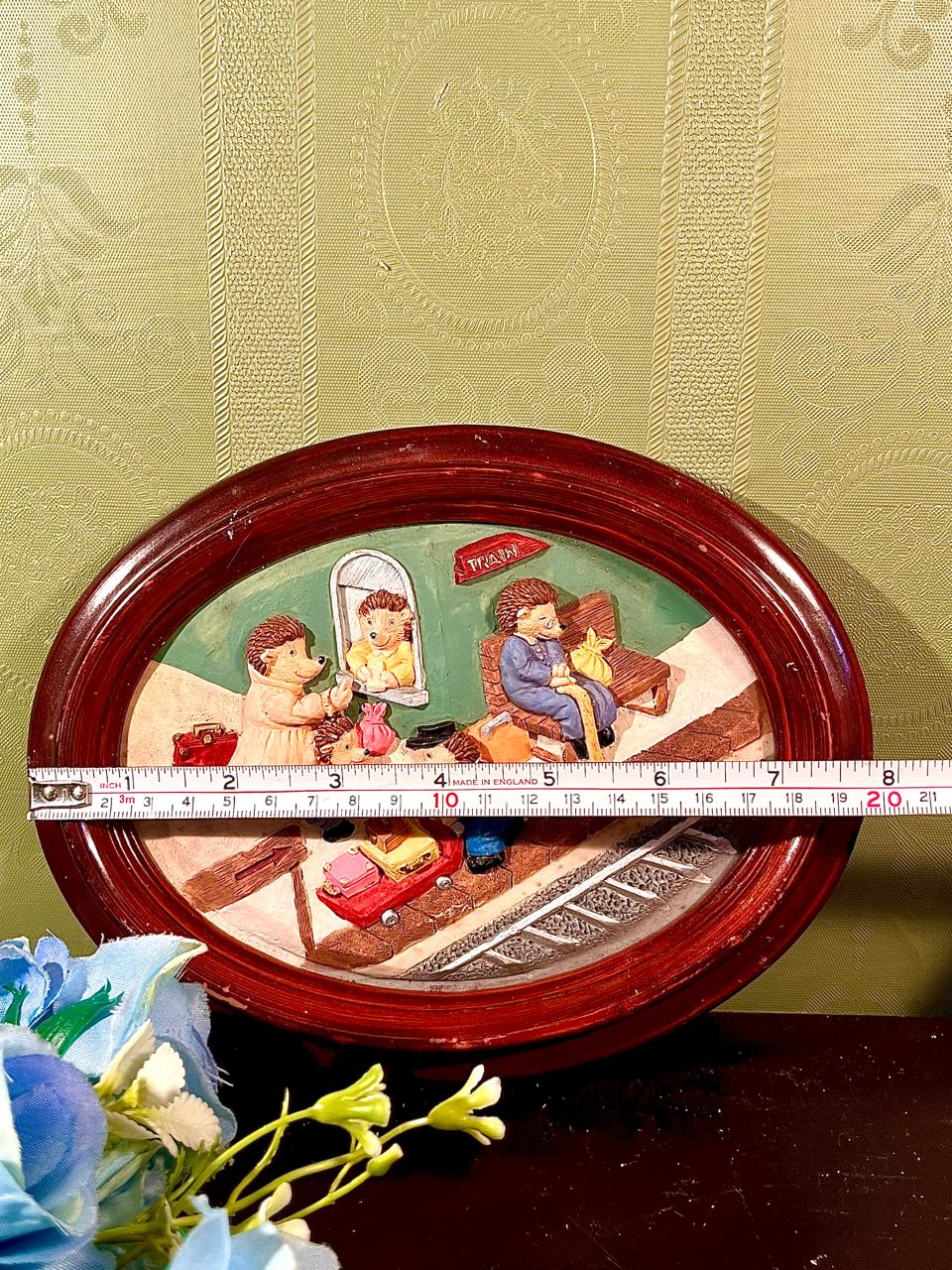 Oval Hedgehog Train Station Wall Plaque 8 in